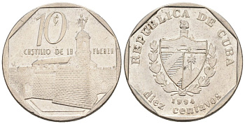 Куба 10 сентаво 1994 форт в Гаване Ла-Фуэрса KM 576 никелированная сталь 4576-965