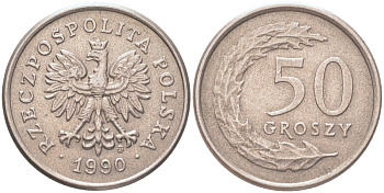 Польша 50 грошей 1990 Y 281 медно-никель UNC 4614-649