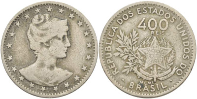 БРАЗИЛИЯ 400 РЕЙС 1901 ГОЛОВА СВОБОДЫ ВПРАВО KM 505 медно-никель 4517-1225