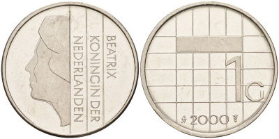 Нидерланды 1 гульден 2000 Беатрикс (1980-2013) KM 205 никель 4143-1216