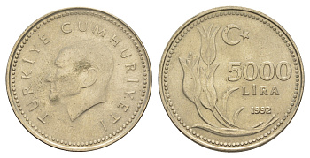 Турция 5000 лир 1992 Кемаль Ататюрк KM 1025 медь цинк никель UNC 4648-853
