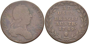 АВСТРИЙСКИЕ НИДЕРЛАНДЫ 2 ЛИАРДА 1789 b, ИОСИФ II (1780-1790) МОНДВОР БРЕСЛАУ KM 31 медь 180-526