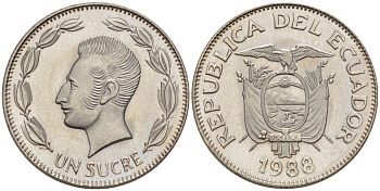 ЭКВАДОР 1 СУКРЕ 1988 АНТОНИО ХОСЕ де СУКРЕ KM 89 сталь плакированная никелем UNC 66-918