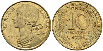ФРАНЦИЯ 10 САНТИМОВ 1996 ТИП MARIANNE KM 929, LE FRANC 144.40 медь алюминий никель 4573-1034