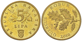 Хорватия 5 лип 2010 четный год KM 15 сталь плакированная латунью  UNC  4124-961