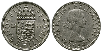 Великобритания 1 шиллинг 1955 Елизавета II (1952-2022), Английский герб KM 904, Spink 4147 медно-никель 4384-323
