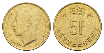 Люксембург 5 франков 1989 Герцог Жан (1964-1999) KM 65 алюминиевая бронза 4641-1052