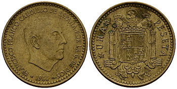 Испания 1 песета 1966 Франсиско Франко (1939-1975) KM 796 алюминиевая бронза 4176-322