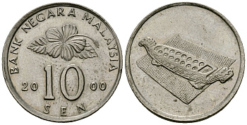 Малайзия 10 сенов 2000 цветок KM 51 медно-никель 4173-967