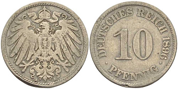 ГЕРМАНИЯ 10 ПФЕННИГОВ 1896 A KM 12, J. 13 медно-никель 4401-1012