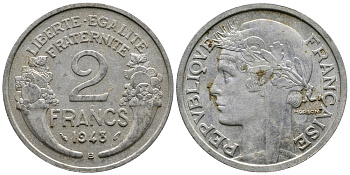 Франция 2 франка 1948 В KM 886а.2 алюминий 83-1943