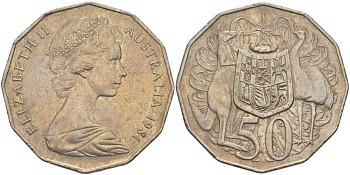 Австралия 50 центов 1981 Елизавета II (1952-2022), герб, кенгуру KM 68 медно-никель 107-123