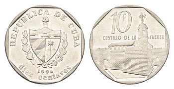 Куба 10 сентаво 1994 форт в Гаване Ла-Фуэрса KM 576 сталь плакированная никелем aUNC 4664-736
