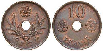 Финляндия 10 пенни 1941 KM 33.1 медь 51-3553