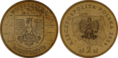 Польша 2 злотых 2004 MW, серия польские воеводства, Малопольское воеводство KM 488 нордик UNC 4676-137