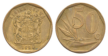 ЮАР 50 центов 1996 Зантедеския Эллиота (калла), герб KM 163 сталь плакированная бронзой 4618-629