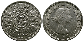 Великобритания 2 шиллинга (флорин) 1966 Елизавета II (1952-2022) KM 906, Spink 4146 медно-никель 4382-713
