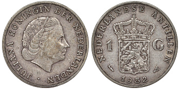 Нидерландские Антилы 1 гульден 1952 Юлиана (1948-1980) KM 2 серебро 36-1014