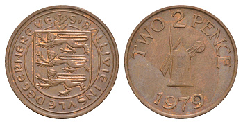 Гернси 2 пенса 1979 Елизавета II (1952-2022), ветряная мельница KM 28 бронза 4656-1111