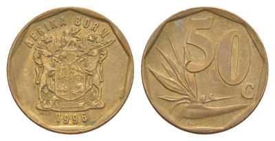 ЮАР 50 центов 1996 Зантедеския Эллиота (калла), герб KM 163 сталь плакированная бронзой 4618-629