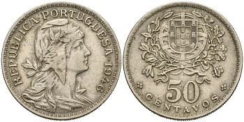 Португалия 50 сентаво 1946 KM 577 медно-никель 4566-346