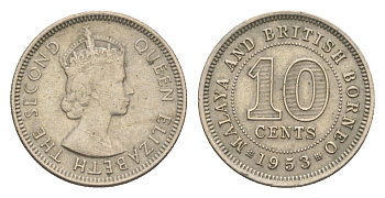 Малайя и Британское Борнео 10 центов 1953 KM 2 медно-никель 4636-163