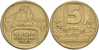 ФИНЛЯНДИЯ 5 МАРОК 1983 K ЛЕДОКОЛ KM 57 алюминиевая бронза 4556-916