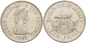 ДЖЕРСИ 10 ПЕНСОВ 1992 ЛА-ХУГ-БИ НА ОСТРОВЕ СЕНТ-МАРТИН KM 57.2 медно-никель 4548-445
