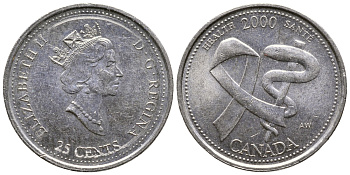 КАНАДА 25 ЦЕНТОВ 2000 МИЛЛЕНИУМ, HIALTH SANTE KM 373 никель 4364-1731