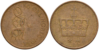 Норвегия 50 эре 1998 Харальд V (1991- ) KM 460 бронза 4152-462