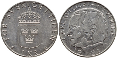 Швеция 1 крона 1984 Карл XVI Густав (1973- ) KM 852a медно-никель 4397-1137