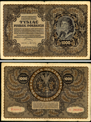 Польша 1000 марок 1919 23 августа 1919, II серия, портрет Костюшко, серия L Pick 29 (2) бумага    6287-28-1