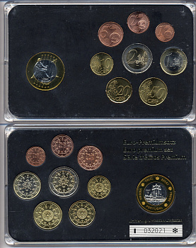 Португалия евронабор от 1 евроцента до 2 евро  включае 1 евро 1997 башня, планшет  биметалл, медно-никель  UNC  00-00