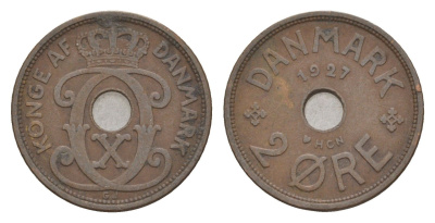 Дания 2 эре 1927 HCN, Кристиан X (1912-1947) KM 827 бронза 4658-164