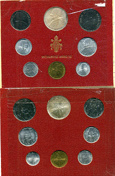 Ватикан набор из 8 монет 1968 1, 2, 5, 10, 20, 50, 100, 500 лир, в оригинальном буклете KM MS72 серебро UNC 8-1-01-04