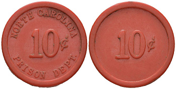 США, тюремное управление Северной Каролины тюремный жетон в 10 центов ND (1930-1970) пластик 4150-756
