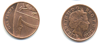 Великобритания 1 пенни 2010 Елизавета II (1952-2022) KM 1107, Spink B6 сталь плакированная медью 177-1219