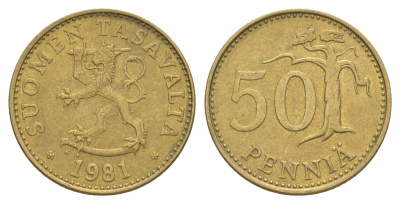 Финляндия 50 пенни 1981 KM 48 алюминиевая бронза 4525-523