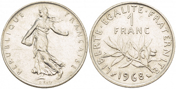 ФРАНЦИЯ 1 ФРАНК 1968 СЕЯТЕЛЬ KM 925.1 никель 4402-1117