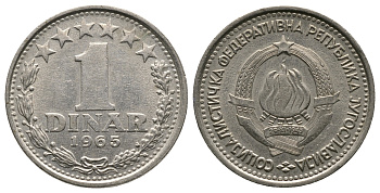 Югославия 1 динар 1965 KM 47 медно-никель 84-211