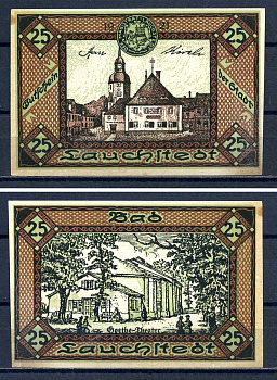 Бад-Лаухштедт (Пруссия, Саксония) 25 пфеннигов 1921 бумага aUNC 7556-18-1-1