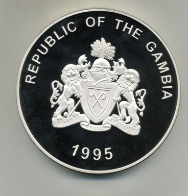 Гамбия 100 даласи 1995 сохраним наш мир, буйволы, 1 килограмм, в оригинальной коробке KM 68 серебро  PROOF 14-01-06-03