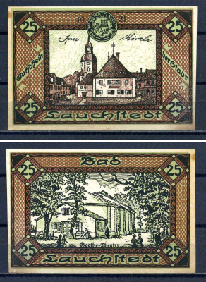 Бад-Лаухштедт (Пруссия, Саксония) 25 пфеннигов 1921 бумага aUNC 7556-18-1-1
