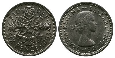 Великобритания 6 пенсов 1963 Елизавета II (1952-2022) KM 903, Spink 4149 медно-никель 4381-763