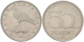 Венгрия 50 форинтов 1997 BP KM 697 латунь плакированная медно-никелем 4616-915