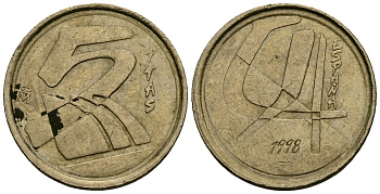Испания 5 песет 1998 Хуан Карлос I (1975-2014) KM 833 алюминиевая бронза 4136-1019