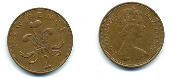 Великобритания 2 пенса 1971 Елизавета II (1952-2022) КМ 916, Spink 4235 (C1) бронза 4110-644