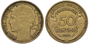 Франция 50 сантимов 1931 KM 894.1 алюминиевая бронза 4164-217