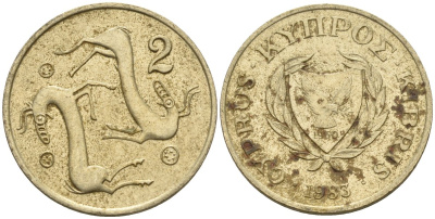 Кипр 2 цента 1983 KM 54.1 никель латунь 4174-1218