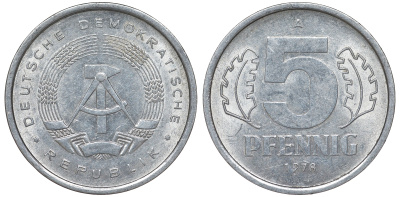ГДР 5 ПФЕННИГОВ 1978 А алюминий 62-346